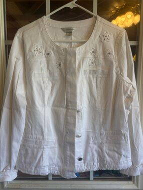 Christopher & Banks White Embroidered Cotton Jean Jacket
